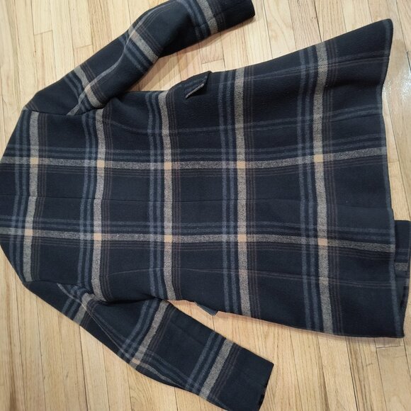Express Black and Tan Plaid Wool Blend Trench Coat - Small - Excellent Condition - Picture 4 of 4